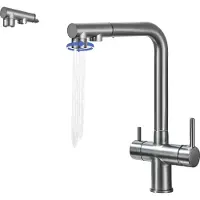 OEM Küchenarmatur, Dual-Handle, Warm- und Kaltwasser, Waffen-Grau