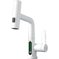 OEM Waschtischarmatur, LED-Licht, Ausziehbare Sprühdüse, Weiß