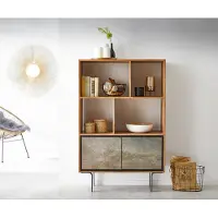 DELIFE Highboard Juwelo 88x135 cm Akazie Natur mit Steinfurnier