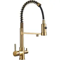 OEM Gefilterter Küchenwasserhahn, Dual-Handle, Deckmontage-Installation, Gebürstetes Gold