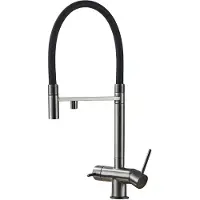 ARI 3-Wege Küchenarmatur HighFlex mit Wasserfilter-Anschluss, herausziehbare Brause, 360° schwenkbar, getrennte Wasserwege, Keramikkartusche Graphit