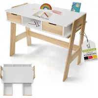 Juskys Kinder Schreibtisch Fietje - Höhenverstellbarer Kinderschreibtisch aus Holz, 2 Schubladen