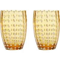 Zafferano Perle Bernsteinglas - mundgeblasenes farbiges Glas, 32 cl, handgefertigt - Set mit 2 handgefertigten Bechern für Wasser oder Cocktails