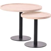 CLP 2er Set Beistelltische Aspen runde Tischplatten mit schwarzem Metallgestell eiche