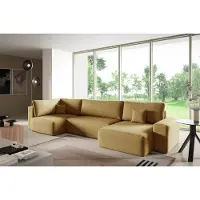 Fun-Möbel Wohnlandschaft mit Schlaffunktion ARONA XL Stoff Centaur Honiggelb Ottomane Rechts