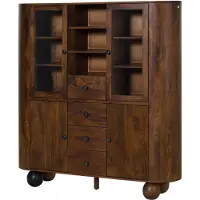 MASSIVMOEBEL24.DE MASSIVMOEBEL24 Highboard Mango 150x40x160 dunkelbraun lackiert / Marmor schwarz FLORENZ #227