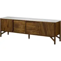 MASSIVMOEBEL24.DE MASSIVMOEBEL24 Sideboard Mango 200x45x65 braun geölt / echter Marmor LOS ANGELES #13