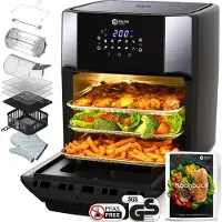 Balter Heißluftfritteuse 12L mit Sichtfenster, 1800W, Minibackofen, Airfryer, ohne Öl, 10 Programme, Touch-Display, 100 Rezepte, Edelstahl, Schwarz