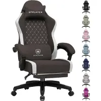 GTPLAYER Gaming Stuhl Ergonomischer, PC Stuhl Atmungsaktiver Stoff, Groß und Hoch Drehbarer Schreibtischstuhl mit Fußstütze, braun