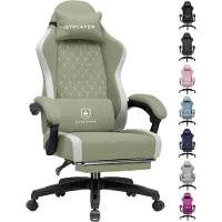 GTPLAYER Gaming Stuhl Ergonomischer, PC Stuhl Atmungsaktiver Stoff, Groß und Hoch Drehbarer Schreibtischstuhl mit Fußstütze, Grün