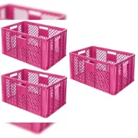 BRB-Lagertechnik BRB 3x Eurobehälter durchbrochen/Stapelkorb, Industriequalität, lebensmittelecht, LxBxH 600 x 400 x 320 mm, pink