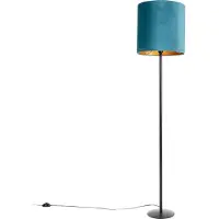 QAZQA Schwarze Stehlampe Veloursschirm blau/gold 40 cm - Simplo