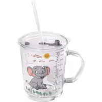 Intirilife Kinder Trinkbecher mit Deckel, Skala und Strohhalm