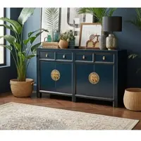 OPIUM OUTLET Sideboard Kommode Schrank Anrichte Büffet Asia Möbel aus Holz dunkelblau chinesisch asiatisch orientalisch Vintage Stil komplett montiert
