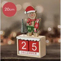 Lumineo Weihnachts-Adventskalender aus Holz mit Lebkuchenmann und roten Blöcken - 20 cm