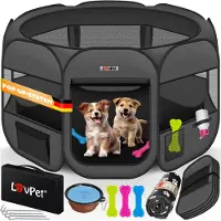 LOVPET Welpenlaufstall Tierlaufstall Faltbar für Kleintiere Hunde, Katzen Inkl. Hundenapf Hundelaufstall Freigehege Oxfordgewebe Pop-up System Indoor & Outdoor