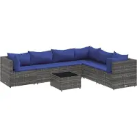 vidaXL 7-tlg. Garten-Lounge-Set mit Kissen Grau Poly Rattan