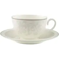 Villeroy & Boch Tasse "Cappuccinotasse mit Untertasse Gray Pearl 310 ml weiß", weiß, B:18,5cm H:9,3cm Ø:18,5cm, Porzellan, Trinkgefäße, Tasse, Spülmaschinengeeignet, Mikrowellengeeignet