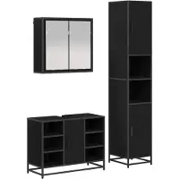 vidaXL Badezimmermöbel-Set 3 pcs Schwarz Eichen-Optik Holzwerkstoff