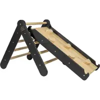Meowbaby Klettergerüst für Kinder - Indoor Kletterdreieck mit Rutsche/Kletterwand, Montessori Spielgeräte Pikler aus Holz, Schwarz