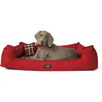 Tierlando Orthopädisches Hundebett SCOTCH VISCO 2-in-1-Bezug Webstoff Mélange kariert - Größe: 130x100cm | Farbe: 04 Dunkelrot