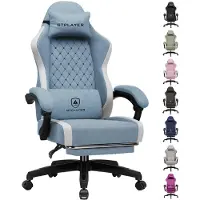 GTPLAYER Gaming Stuhl Ergonomischer, PC Stuhl Atmungsaktiver Stoff, Groß und Hoch Drehbarer Schreibtischstuhl mit Fußstütze, Hellblau