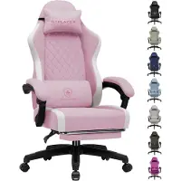 GTPLAYER Gaming Stuhl Ergonomischer, PC Stuhl Atmungsaktiver Stoff, Groß und Hoch Drehbarer Schreibtischstuhl mit Fußstütze, Rosa