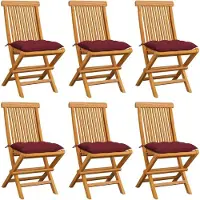 vidaXL "im Angebot" Gartenstühle mit Weinroten Kissen 6 Stk. - bis 150 kg - Massivholz Teak - Stapelsessel CC2810