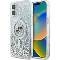 Karl Lagerfeld KLHMP16SLGKCSGH iPhone 16 6.1" hardcase transparent Liquid Glitter Karl&Choupette Hea