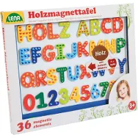 Lena 65822 – Holz Magnettafel Set mit 26 Buchstaben &amp; 10 Zahlen, Lernspielzeug zum Schreiben &amp; Rechnen, für Kinder ab 3 Jahren