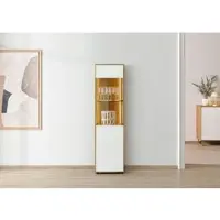 MASSIVMOEBEL24.DE Vitrine Wildeiche 45x38x168 natur geölt / Glas weiß WIEN #130