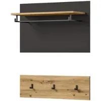 Inn.Furn GARDEROBENPANEEL Set mit Garderobenleiste Eiche Artisan, grau 80 cm