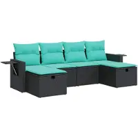 vidaXL 6-tlg. Garten-Sofagarnitur mit Kissen Schwarz Poly Rattan