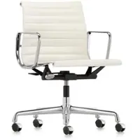 Vitra Bürodrehsessel Alu-Chair Leder Premium F weiß, Designer Charles & Ray Eames, 58x83-95x56-65 cm