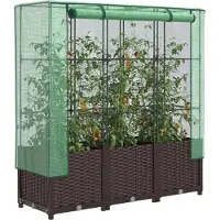 vidaXL Hochbeet mit Gewächshaus-Aufsatz Rattan-Optik 40x40x123 cm