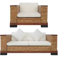 vidaXL 2-Sitzer-Sofa mit Auflagen Braun Natur Rattan