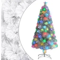 vidaXL Künstlicher Weihnachtsbaum mit Beleuchtung Weiß 150cm Glasfaser