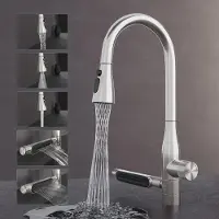 Mai&Mai Mai & Mai Wasserhahn Küche mit Wasserfallstrahl, Spültischarmatur Küchenarmatur, Mischbatterie mit Einhebelmischer, Küchenwasserhahn Silber Turnix-03