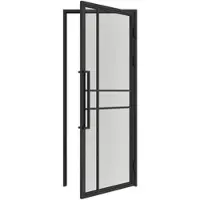Inova Loft-Glastür 83 x 211,5 cm, Klarglas mit schwarzem Stahlrahmen, Komplettset mit Zarge und Griffstange, DIN rechts