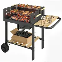 Outsunny HOLZKOHLEGRILL Metall Kiefernholz Schwarz
