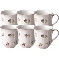 Villeroy & Boch Becher "Henkelbecher Petite Fleur 300 ml 6er Set weiß", weiß, B:8,8cm H:9cm Ø:8,8cm, Porzellan, Trinkgefäße, Becher, Spülmaschinengeeignet, Mikrowellengeeignet