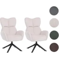 Mendler 2er-Set Esszimmerstuhl HWC-Q54, Relaxstuhl Loungestuhl Polsterstuhl, drehbar Metall Cord (320g/m²) creme