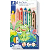 Staedtler Farbstift Noris junior, 3 in 1, Kartonetui, 6 sortierte Farben + Spitzer