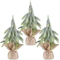 Creativ Green künstliche Pflanze Fichtenbäumchen geeist im Jutesack, 36cm, grün, 3er Set