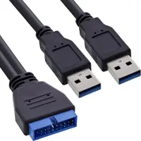 InLine USB 3.0 Adapterkabel, 2x Stecker A auf Pfostenanschluss 19polig., 0,40m, 0,4 m, 2 x USB, USB 3.2 Gen 1 (3.1 Gen 1), Stecker/Stecker, 5 Gbit/s, Schwarz