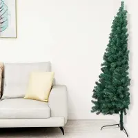 Prolenta Maison Exclusive - Künstlicher Halb-Weihnachtsbaum Beleuchtung Kugeln Grün 150 cm