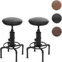 Mendler 2er-Set Barhocker HWC-N23, Barstuhl Tresenhocker höhenverstellbar drehbar Industrial Metall Kunstleder schwarz
