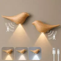 Lapalife 2er Set Aufladbare LED Nachtlicht mit Bewegungsmelder 3 Farbtemperaturen Magnetische Wandleuchte für Schlafzimmer, Flur, Treppenhaus – Holzoptik