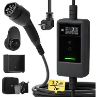 De Typ 2 Ladekabel Schuko mit APP 3,7kW 7m Kabel 6-16A 1-phasig Digitales LCD EV Ladegerät für ID.3/4/5/7, Model Y/3, ENYAQ und Anderen PHEV/EV