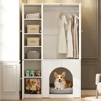 STILVORA Kleiderschrank 3-türig mit mehreren Staubereichen und Kleiderstange, Aufbewahrungsschrank mit Haustierbereich, Hochschrank als haustierfreundliche Möbel